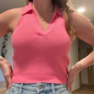 Pink Sleeveless Ribbed Knit Top